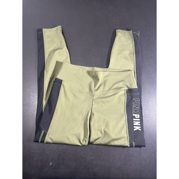 PINK Active‎ Green Striped Workout leggings women's size medium - Picture 3 of 10